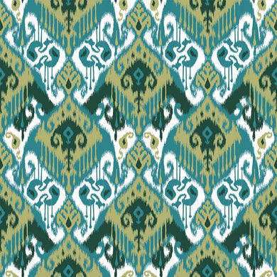 Ikat Cotton Fabric Sample - Teal