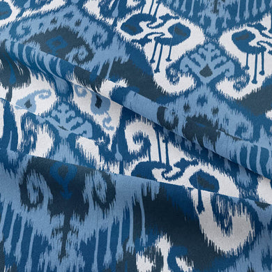 Ikat Cotton Curtain Fabric - Blue