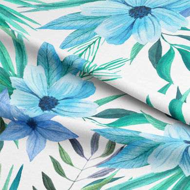 Jasmine Cotton Curtain Fabric - Blue