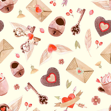 Échantillon de tissu en coton Key To My Heart - Rouge