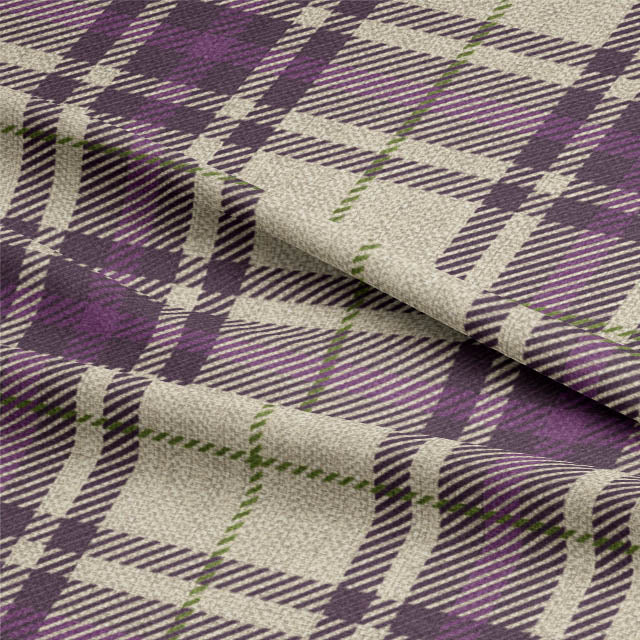 Langaid Plaid Linen Curtain Fabric - Aubergine