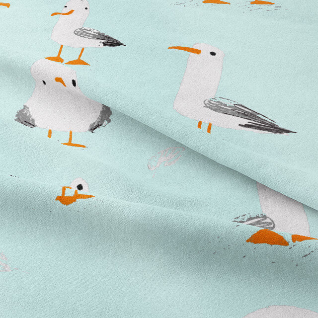 Close up of the soft and smooth texture of the Duck Egg Blue Mouette Cotton Curtain Fabric