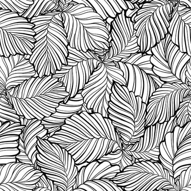 Leaf Cotton Curtain Fabric - Black / White
