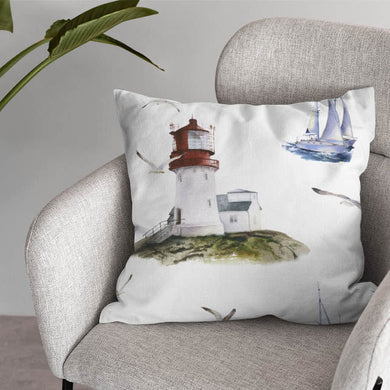 Lighthouse Cotton Curtain Fabric - White