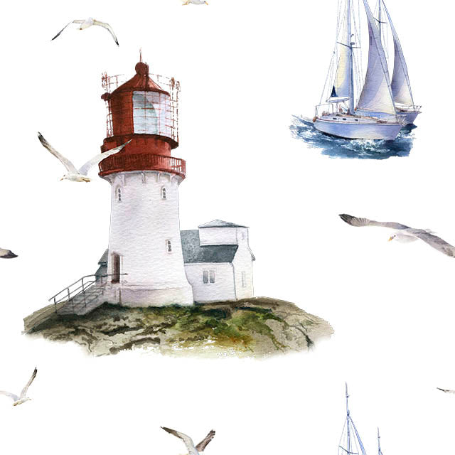 Lighthouse Cotton Curtain Fabric - White