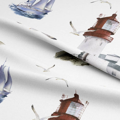Lighthouse Cotton Curtain Fabric - White