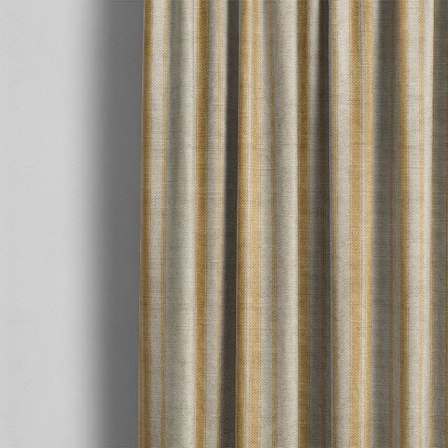 Long Island Stripe Printed Cotton Curtain Fabric - Ochre