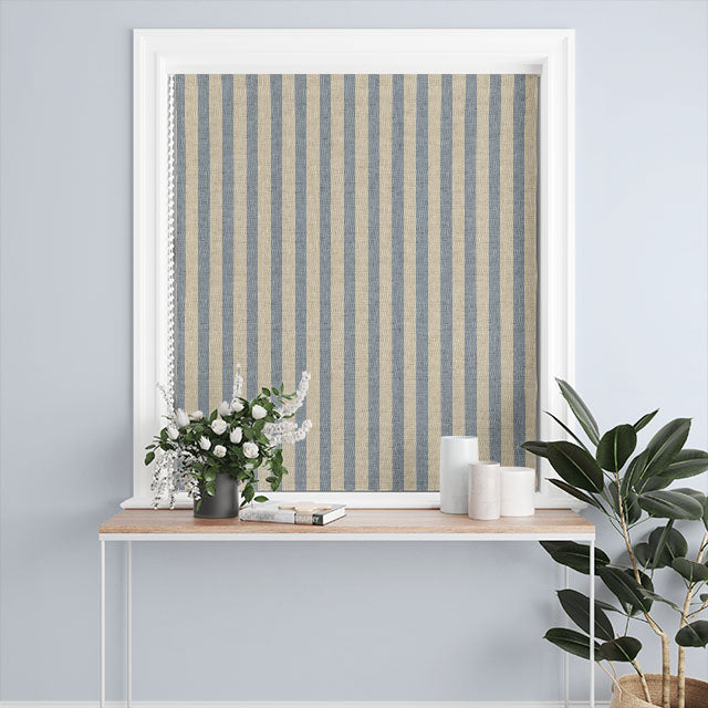 Maine Stripe Cotton Curtain Fabric - Denim