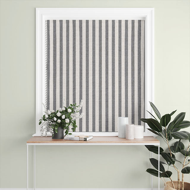 Maine Stripe Cotton Curtain Fabric - Slate