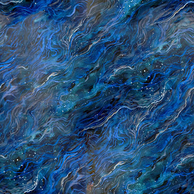 Marble Printed Cotton Curtain Fabric Sapphire