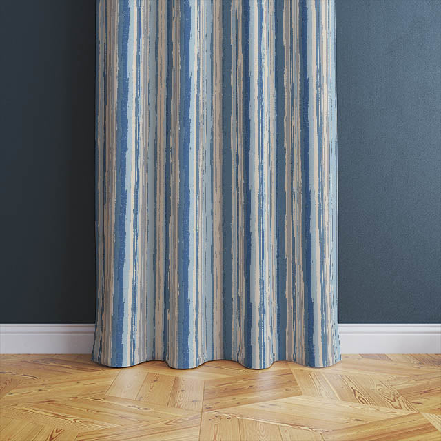 Marcella Stripe Cotton Curtain Fabric - Blue