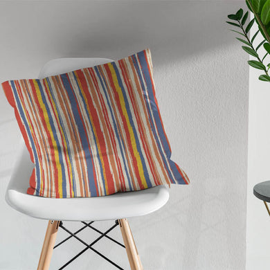 Marcella Stripe Cotton Curtain Fabric - Flame draping elegantly on a window