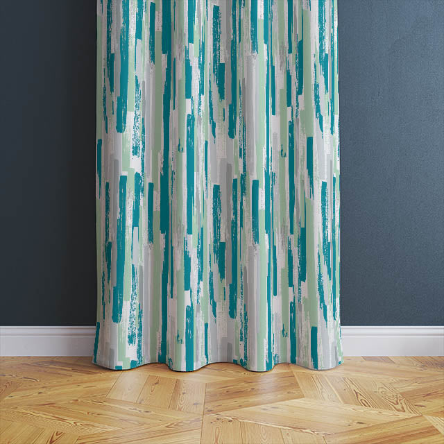 Modernism Cotton Curtain Fabric - Teal