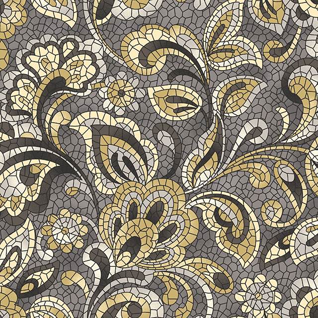 Mosaic Cotton Curtain Fabric - Grey