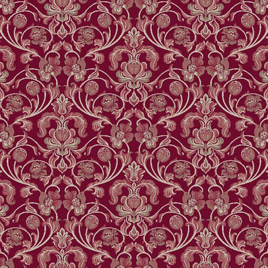 Nouveau Cotton Curtain Fabric - Claret swatch draped over a window to show its rich texture and deep red color