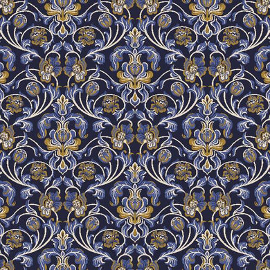 Nouveau Cotton Curtain Fabric - Navy Blue 