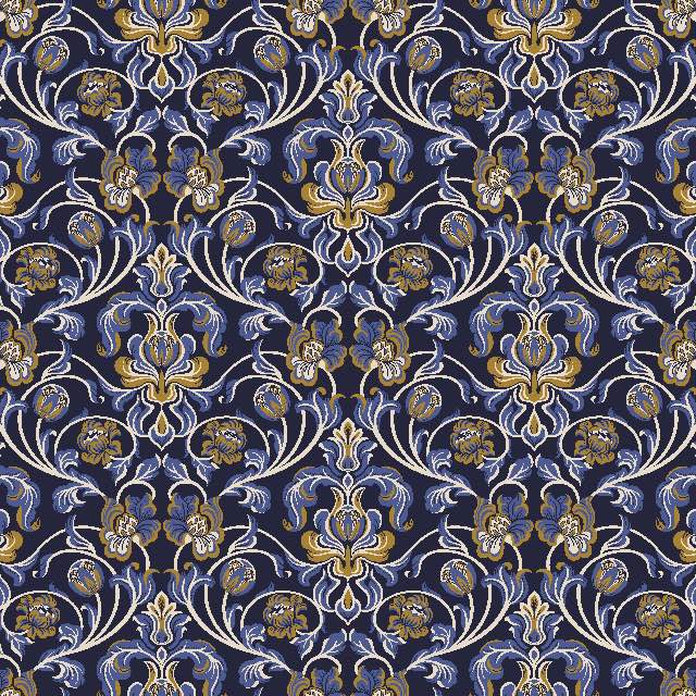 Nouveau Cotton Curtain Fabric - Navy Blue