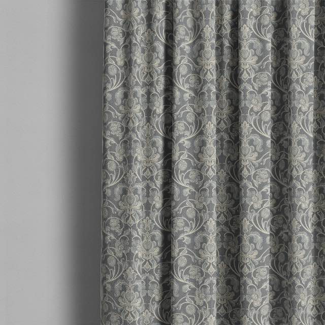 Steel Grey Nouveau Cotton Curtain Fabric draping elegantly in a living room