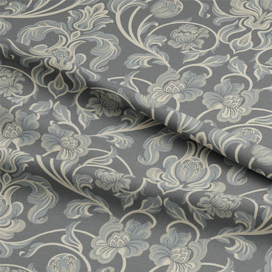 Close up of Steel Grey Nouveau Cotton Curtain Fabric with textured weave