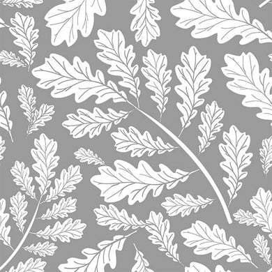 Oak Leaf Cotton Curtain Fabric - Pewter