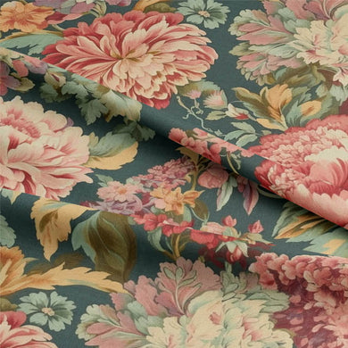 Beautiful and intricate pink and green linen curtain fabric