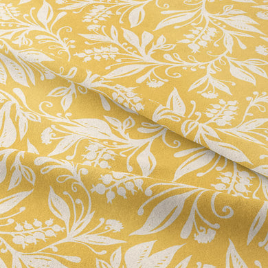  Close up of Ochre Oxford Cotton Curtain Fabric with smooth, even weave and beautiful drape