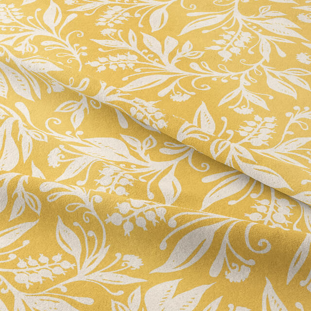  Close up of Ochre Oxford Cotton Curtain Fabric with smooth, even weave and beautiful drape