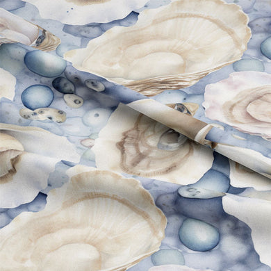 Oysters Cotton Curtain Fabric - Blue