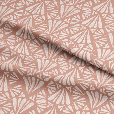 Close-up of textured Pali Linen Curtain Fabric in warm Terracotta shade