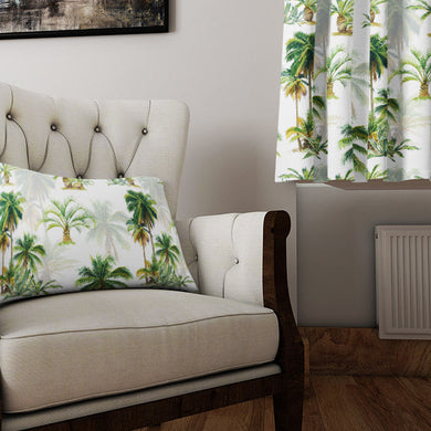 Tropical Theme Green Cotton Curtain Fabric with Palm Trees Pattern