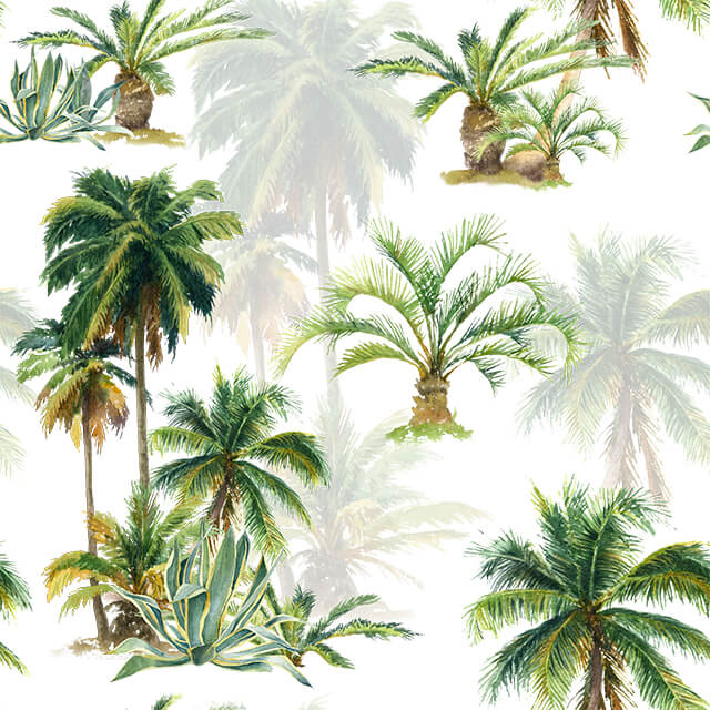 Palm Trees Cotton Curtain Fabric in Green for Tropical Home Decor