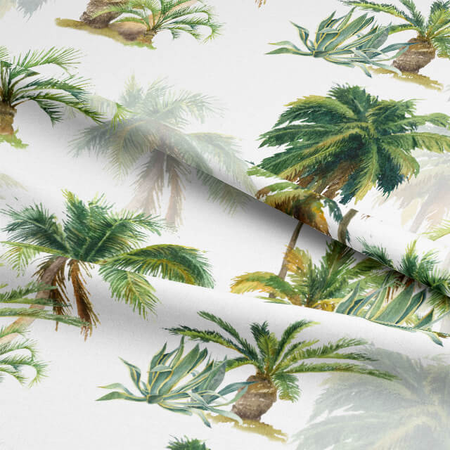Beautiful Green Palm Trees Print Cotton Curtain Fabric