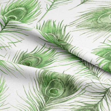 Peacock Feather Cotton Curtain Fabric - Bottle Green
