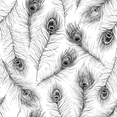 Peacock Feather Cotton Curtain Fabric - Charcoal