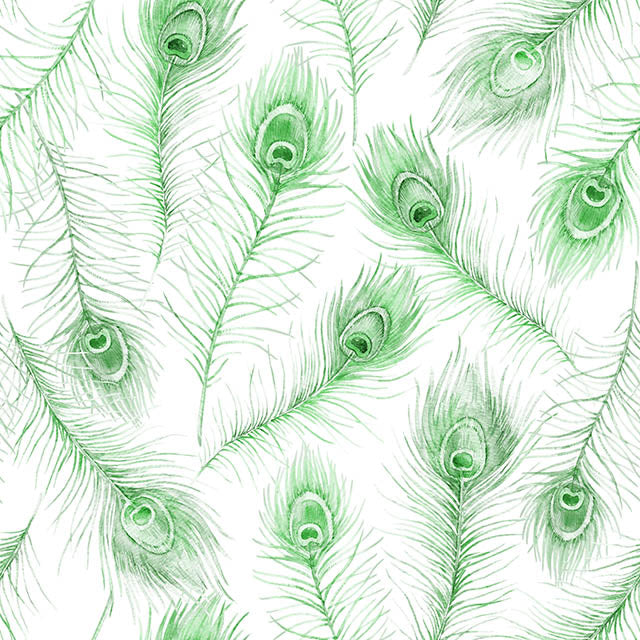 Peacock Feather Cotton Curtain Fabric - Green