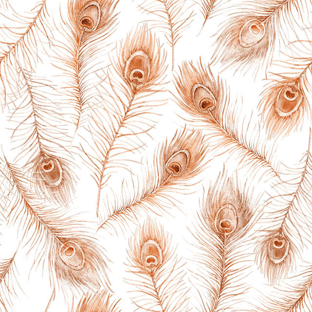 Peacock Feather Cotton Curtain Fabric - Henna