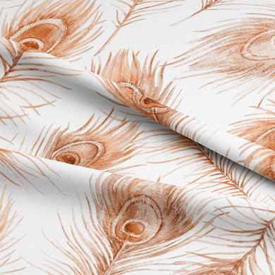 Peacock Feather Cotton Curtain Fabric - Henna