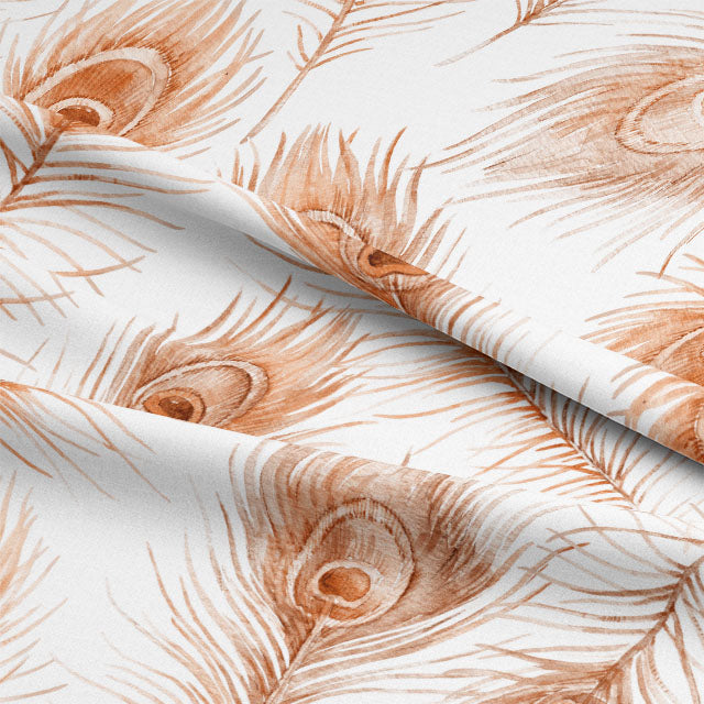 Peacock Feather Cotton Curtain Fabric - Henna