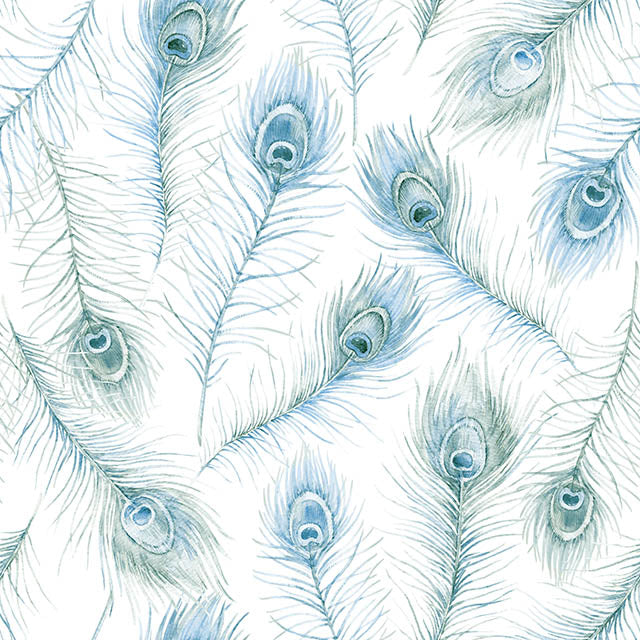 Peacock Feather Cotton Curtain Fabric - Mineral