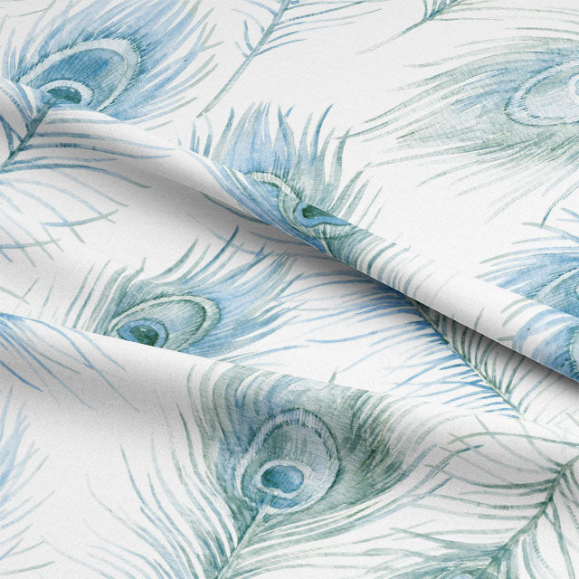 Peacock Feather Cotton Curtain Fabric - Mineral