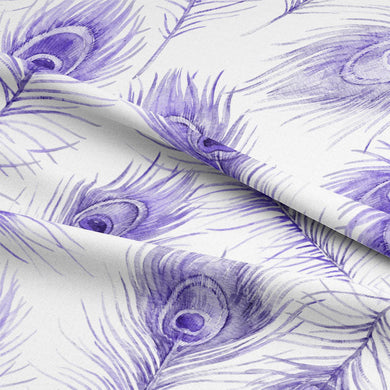 Luxurious peacock feather patterned cotton fabric for curtains in vibrant purple
