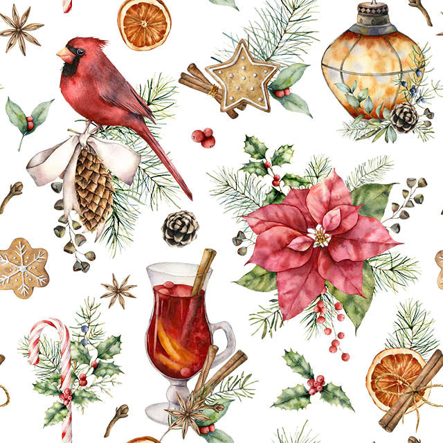 Poinsettia Cotton Curtain Fabric - Multi