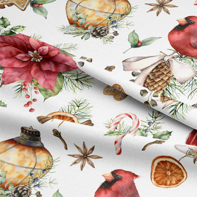 Poinsettia Cotton Curtain Fabric - Multi