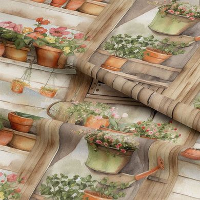 Beautiful terracotta-colored cotton fabric for potting shed curtains