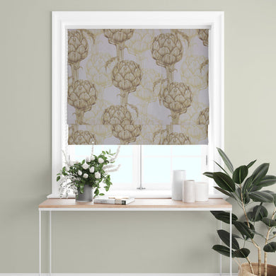 Protea Linen Curtain Fabric - Ochre hanging as elegant drapery in a contemporary living space