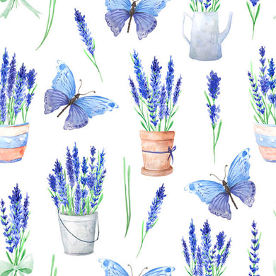 Provence Lavender Cotton Curtain Fabric - Blue
