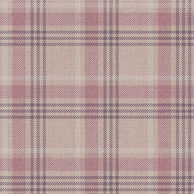 Rannock Plaid Linen Curtain Fabric - Pink in a cozy living room setting