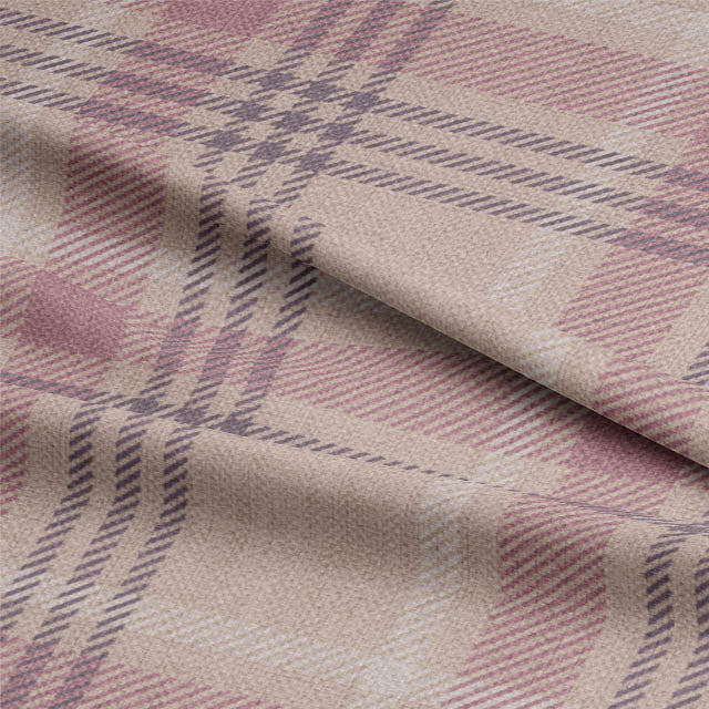 Close up of the Rannock Plaid Linen Curtain Fabric - Pink texture