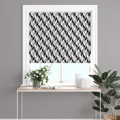 Retro Chevrons Cotton Curtain Fabric - Grey