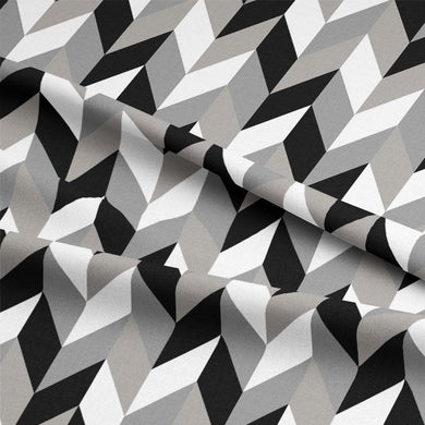 Retro Chevrons Cotton Curtain Fabric - Grey